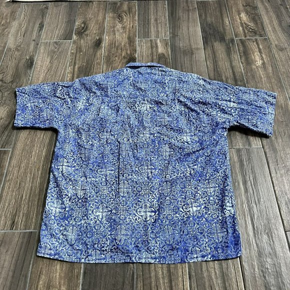 johari west hawaiian shirt button front blue coton XL swordfish - Picture 2 of 5